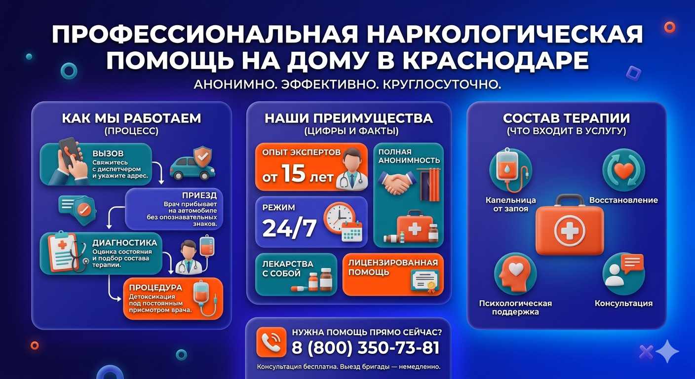 Инфографика о принципах лечения алкоголизма на дому в Оленевке: этапы вызова нарколога, преимущества анонимной детоксикации и состав медицинской помощи.